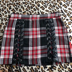 TRIP NYC lace up plaid skirt